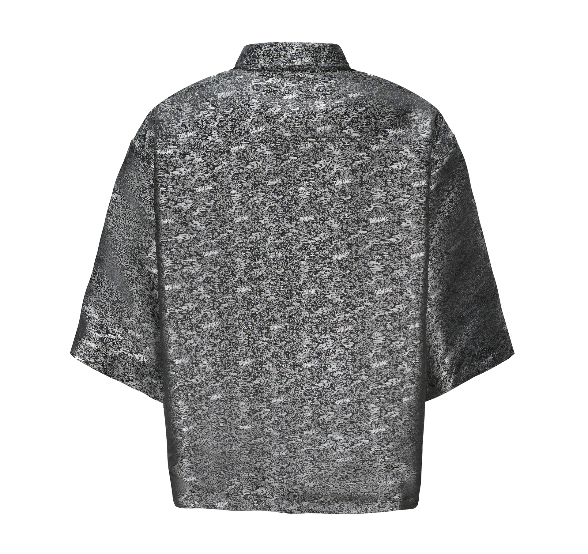 Dori Brocade Straight Collar Shirt, Oversized Fit, black, back