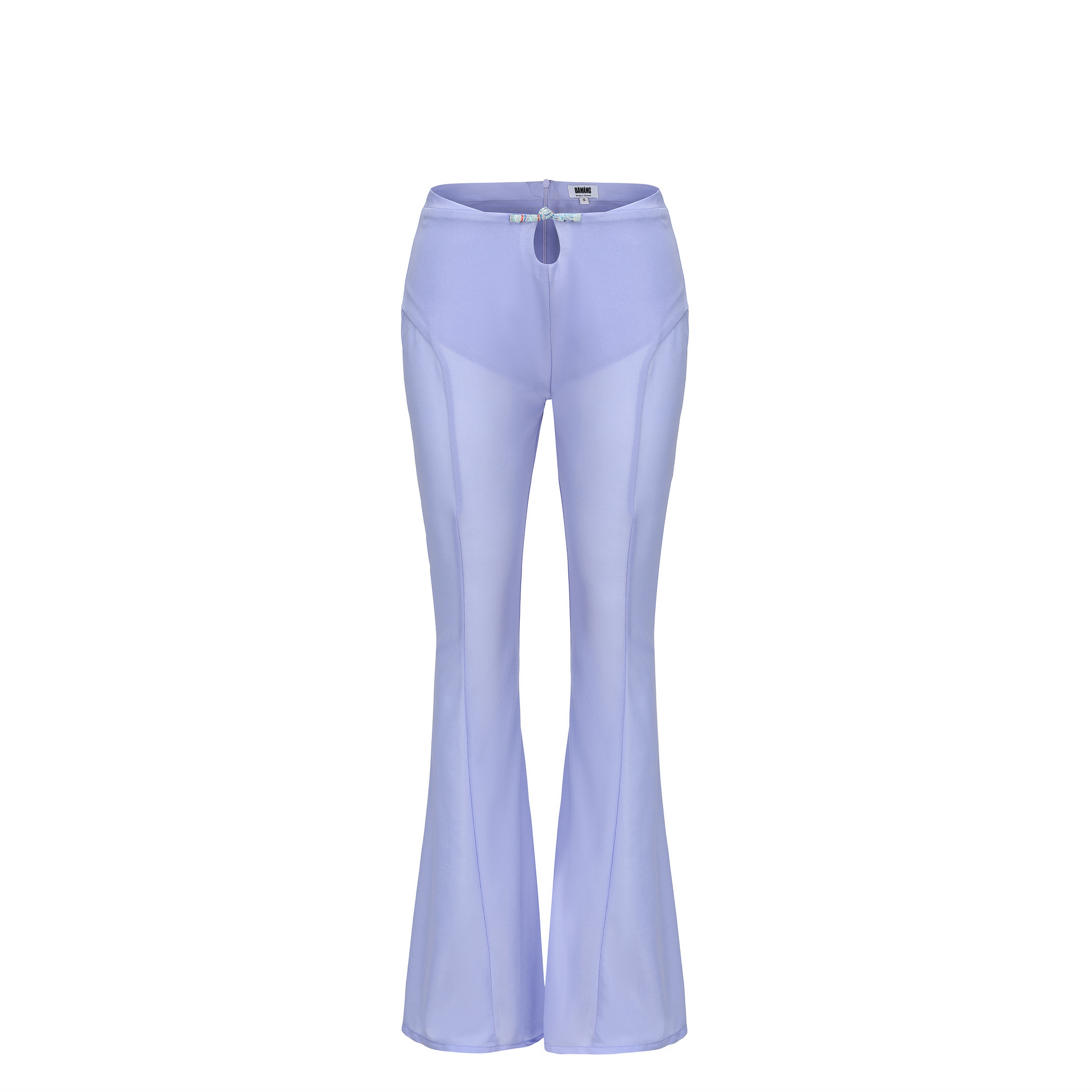 Meng Mid Rise Flare Pants, MID-RISE - WIDE-LEG - FULL LENGTH, Stretch Knit Fabric and Lining, Brocade Knot Button Center Front, lavender, front