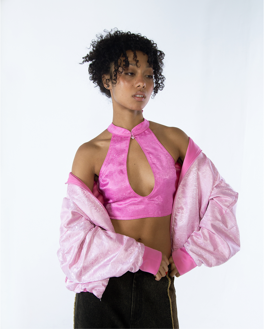 Xi Keyhole Reversible Tie-up Top Pink