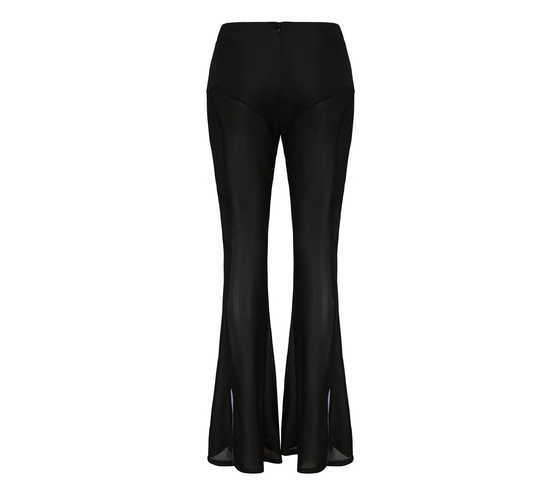 Meng Mid Rise Flare Pants, MID-RISE - WIDE-LEG - FULL LENGTH, Stretch Knit Fabric and Lining, Brocade Knot Button Center Front, black, back
