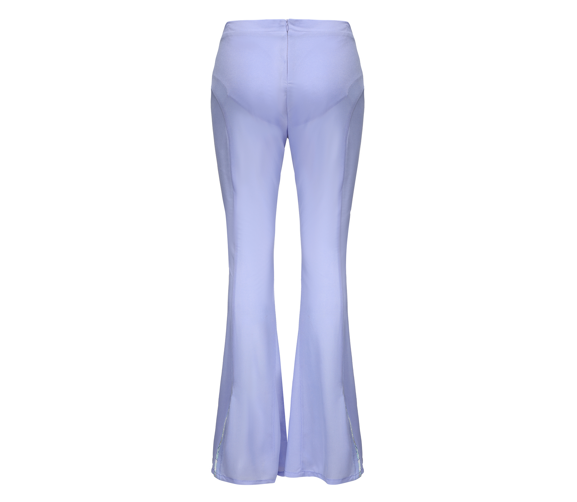 Meng Mid Rise Flare Pants, MID-RISE - WIDE-LEG - FULL LENGTH, Stretch Knit Fabric and Lining, Brocade Knot Button Center Front, lavender, back