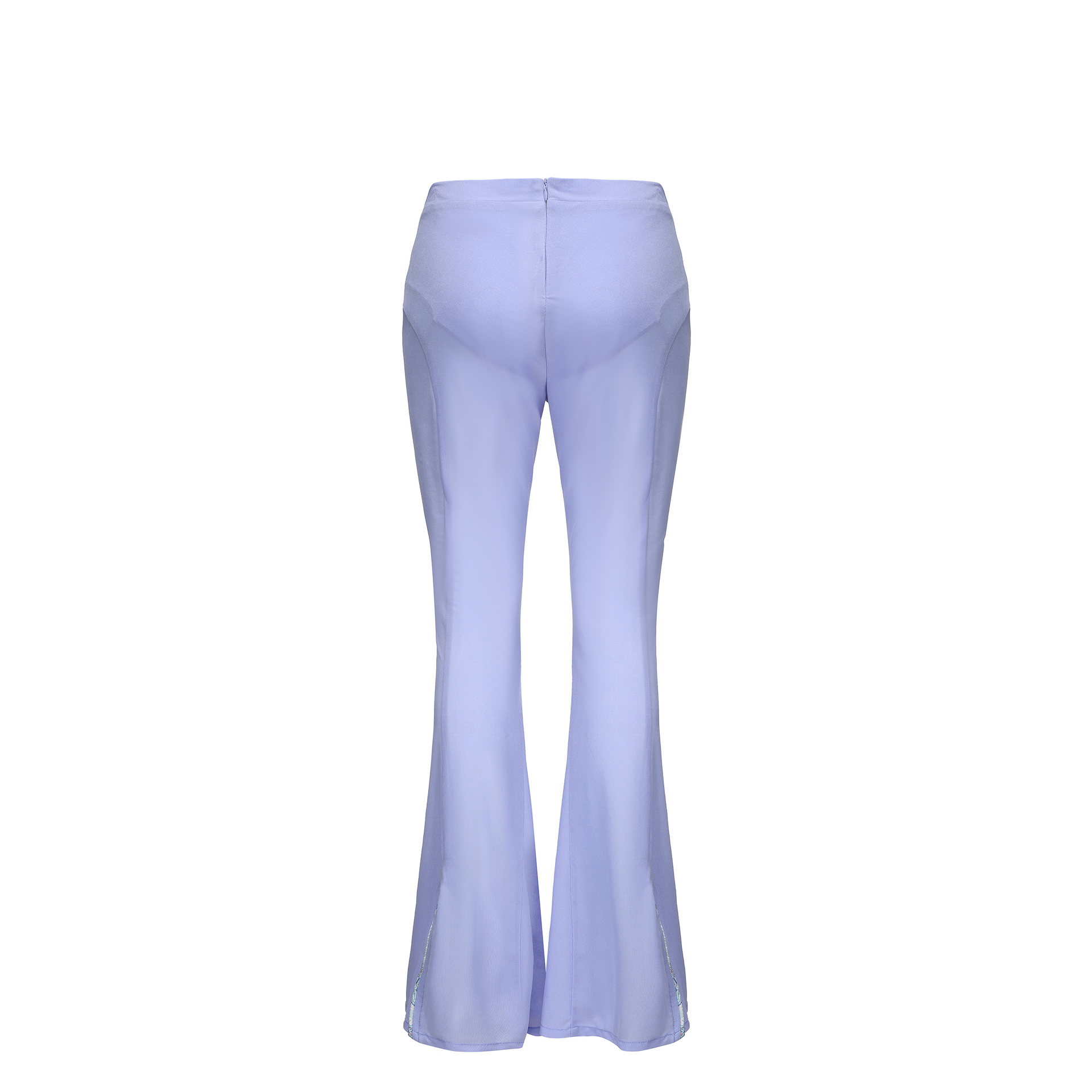 Meng Mid Rise Flare Pants, MID-RISE - WIDE-LEG - FULL LENGTH, Stretch Knit Fabric and Lining, Brocade Knot Button Center Front, lavender, back