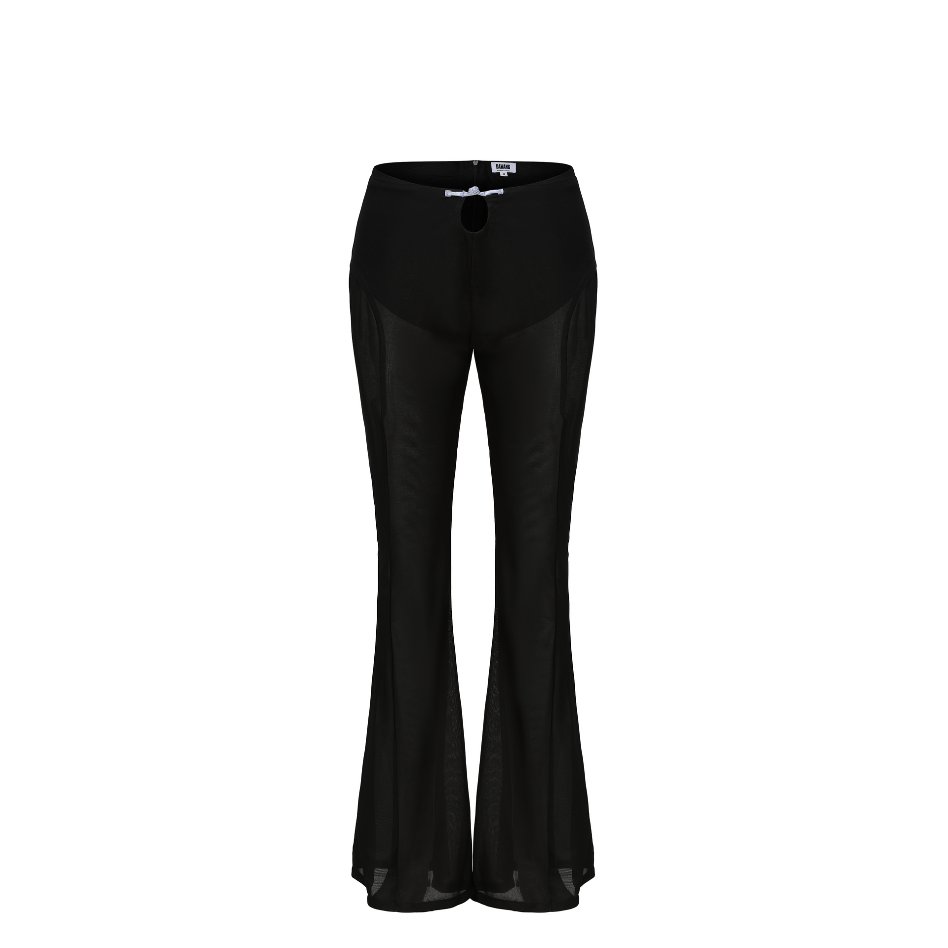 Meng Mid Rise Flare Pants, MID-RISE - WIDE-LEG - FULL LENGTH, Stretch Knit Fabric and Lining, Brocade Knot Button Center Front, black, front