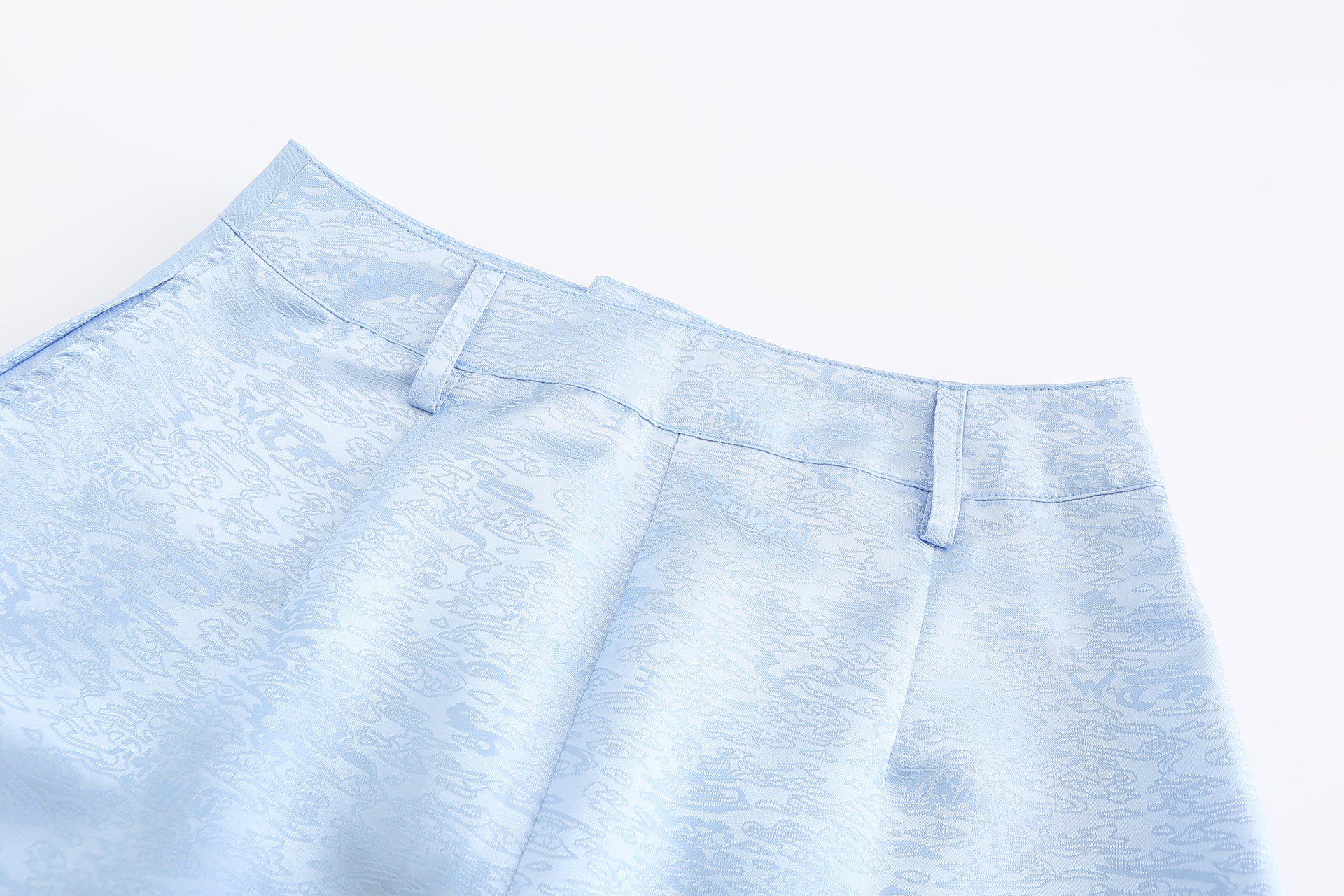 Peng Back Slit Cargo Midi Skirt, Mid Waist Fit, Back Center Slit, Side Pockets, Brocade Belt, DAWANG CUSTOM LOGO BROCADE, blue, back close up