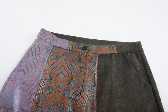 Dan Denim Patch Mini Skirt, Denim Brocade Patch, front, close up
