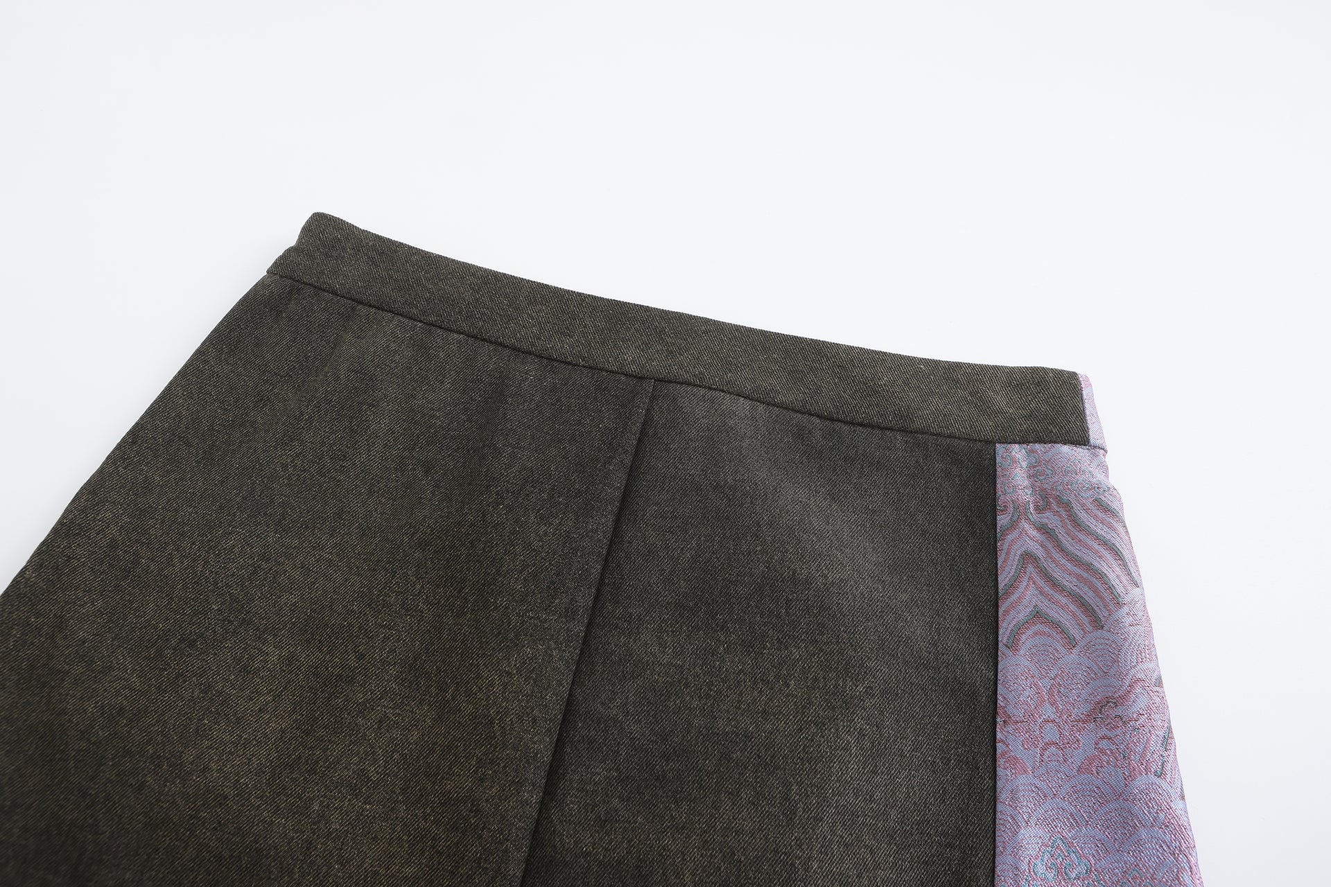 Dan Denim Patch Mini Skirt, Denim Brocade Patch, back, close up