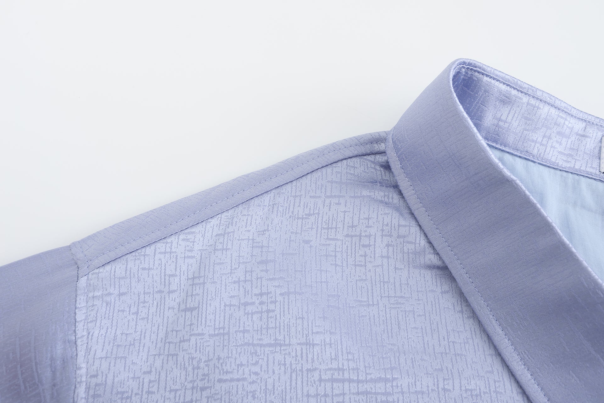 Dori Brocade Straight Collar Shirt, Oversized Fit, purple, shoulder close up