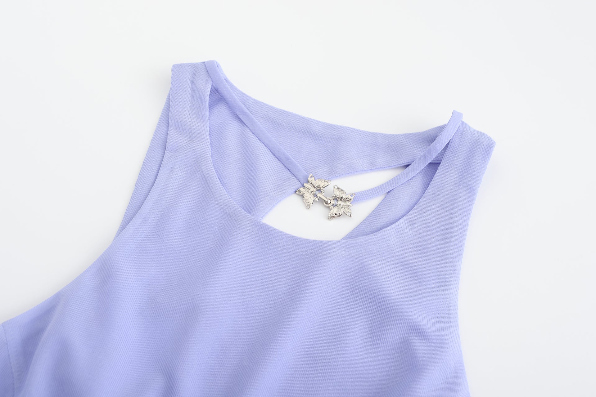 Hu Sleeveless Mini Dress, Front Butterfly Hook close up