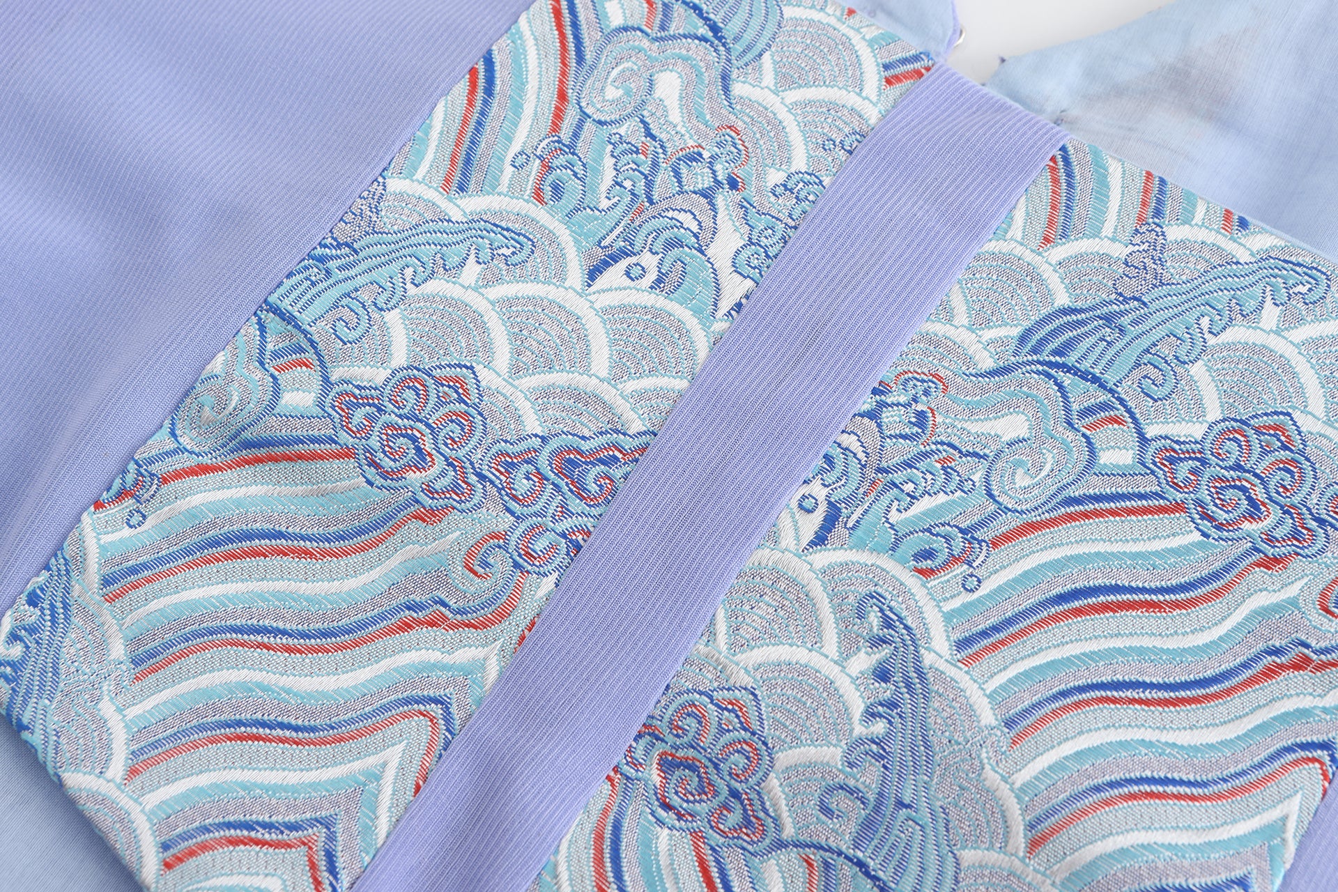 Bei Tie Front Patchwork Vest, Multicolor Waves Brocade Patchwork, back close up