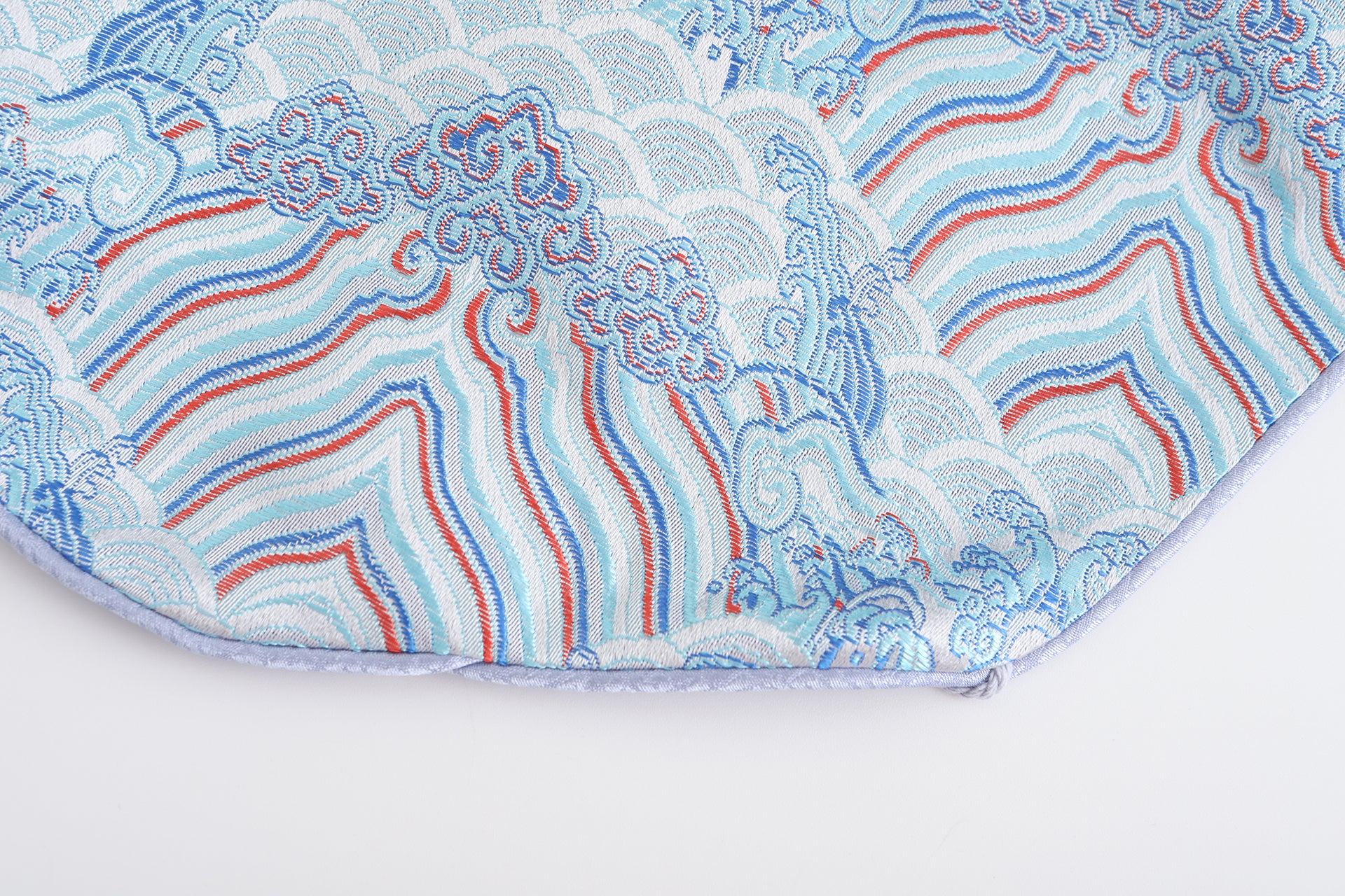 Dong Cropped Reversible Apron Top, Silk Brocade Fabric, periwinkle  blue, hem closeup