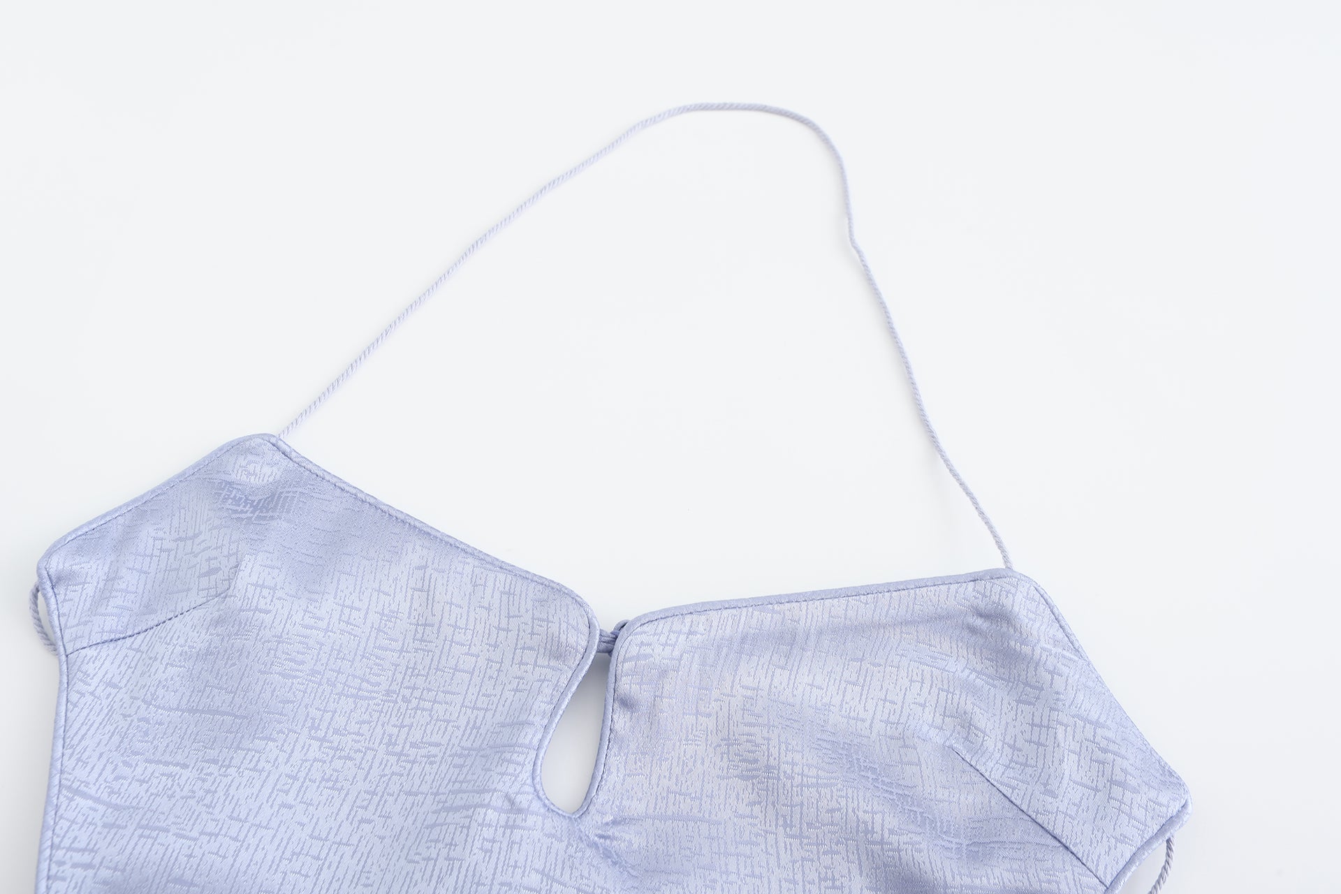 Dong Cropped Reversible Apron Top, Silk Brocade Fabric, periwinkle blue, collar close up