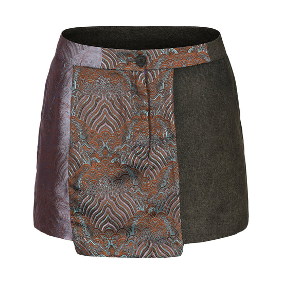Dan Denim Patch Mini Skirt, Denim Brocade Patch, front