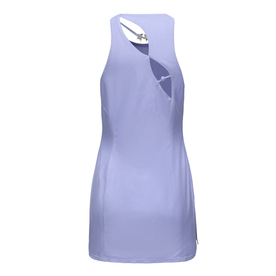 Hu Sleeveless Mini Dress, Front Butterfly Hook, Silk Brocade Knot Button, Side Slit, back