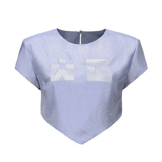 Ling Crop Brocade T-Shirt, Brocade with Back Slit, front