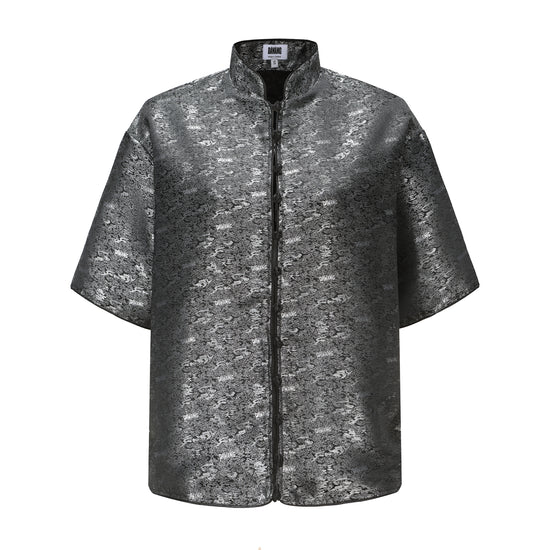 Luka Brocade Button Front Shirt, DAWANG Custom Logo, Contrast Color Brocade Button, Piping, Cotton Lining, front