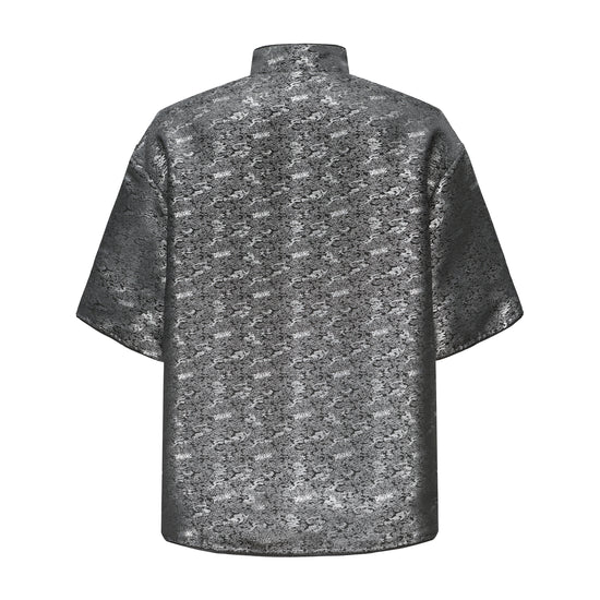 Luka Brocade Button Front Shirt, DAWANG Custom Logo, Contrast Color Brocade Button, Piping, Cotton Lining, back