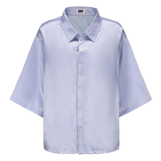 Dori Brocade Straight Collar Shirt, Oversized Fit, purple, front