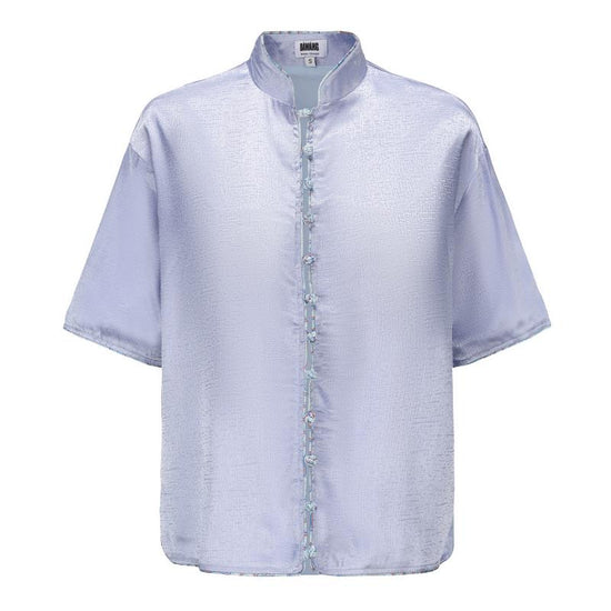 Luka Brocade Button Front Shirt, DAWANG Custom Logo, Contrast Color Brocade Button, Piping, front