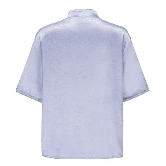 Luka Brocade Button Front Shirt, DAWANG Custom Logo, Contrast Color Brocade Button, Piping, back 