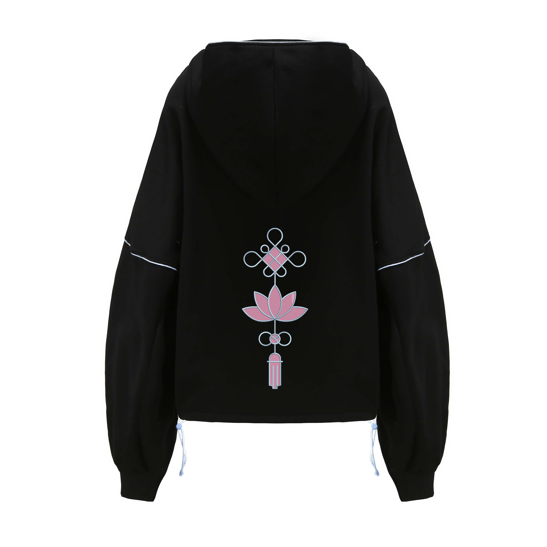 Baobae x DAWANG, Open Neck Drawstring Adjustable Hoodie, Drop Shoulder Oversized Fit, Contrast Color Piping, Back, Pink