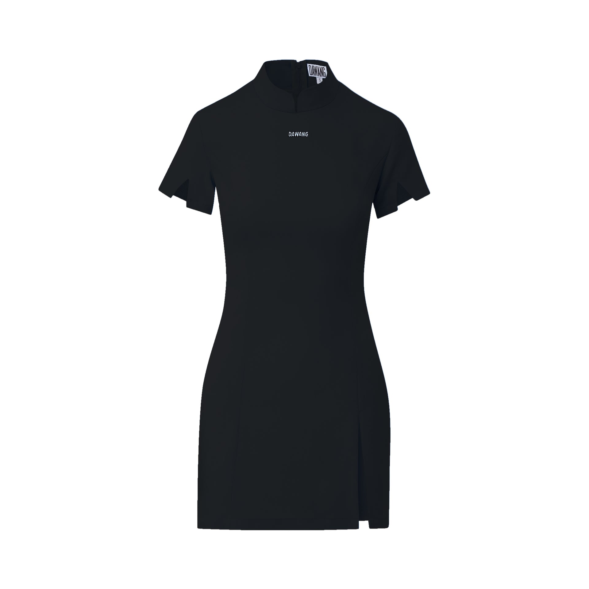 Lesley Linen Mini Dress, Embroidered Log, Sleeve Slit, black, front