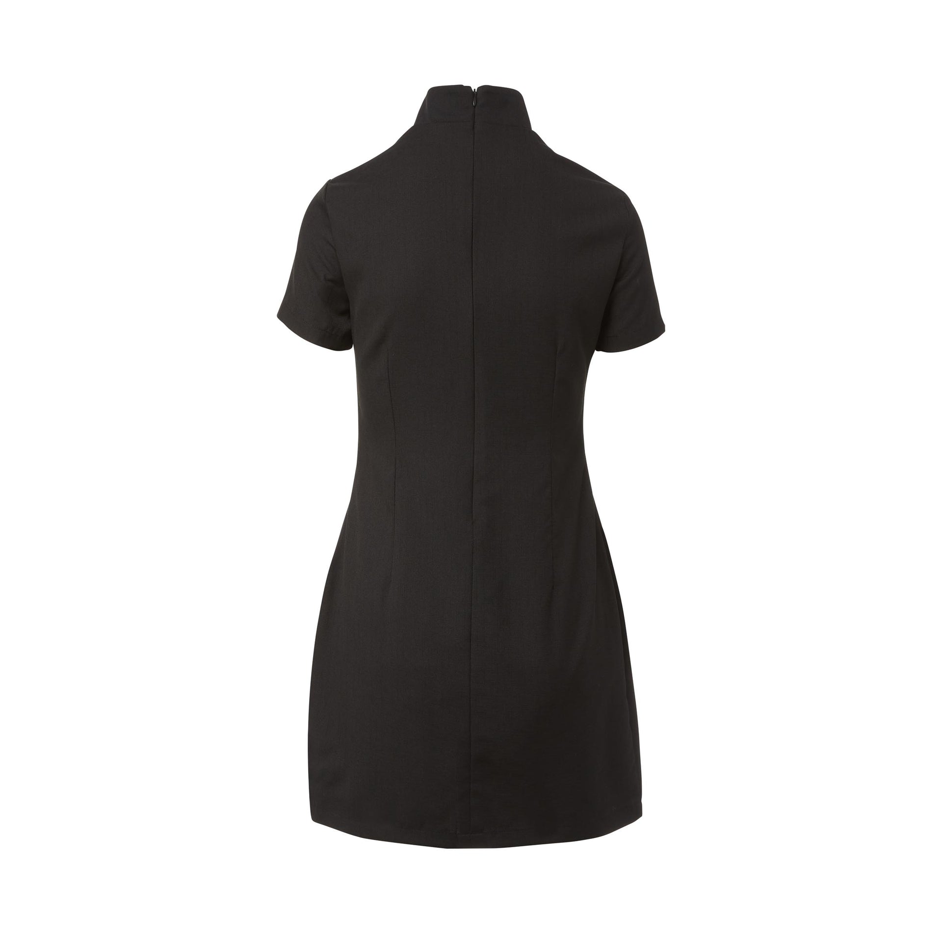Lesley Linen Mini Dress, Embroidered Log, Sleeve Slit, black, back