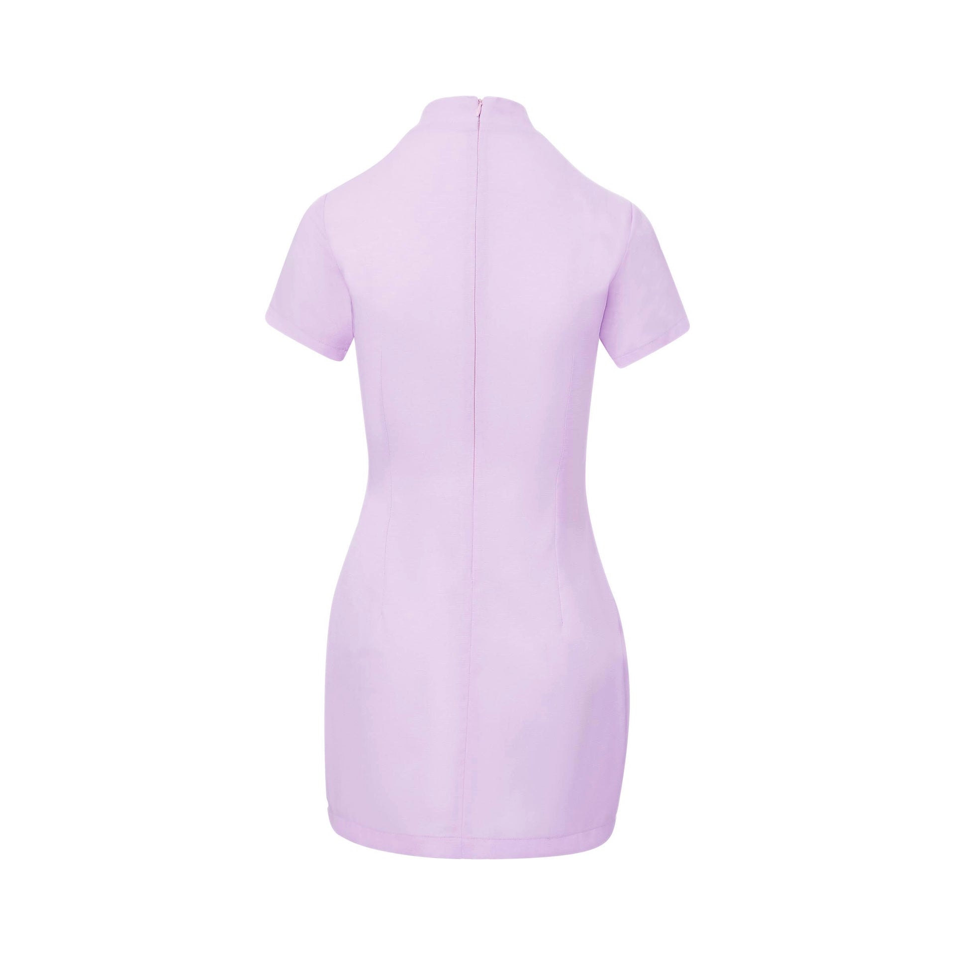 Lesley Linen Mini Dress, Embroidered Log, Sleeve Slit, lavender, back