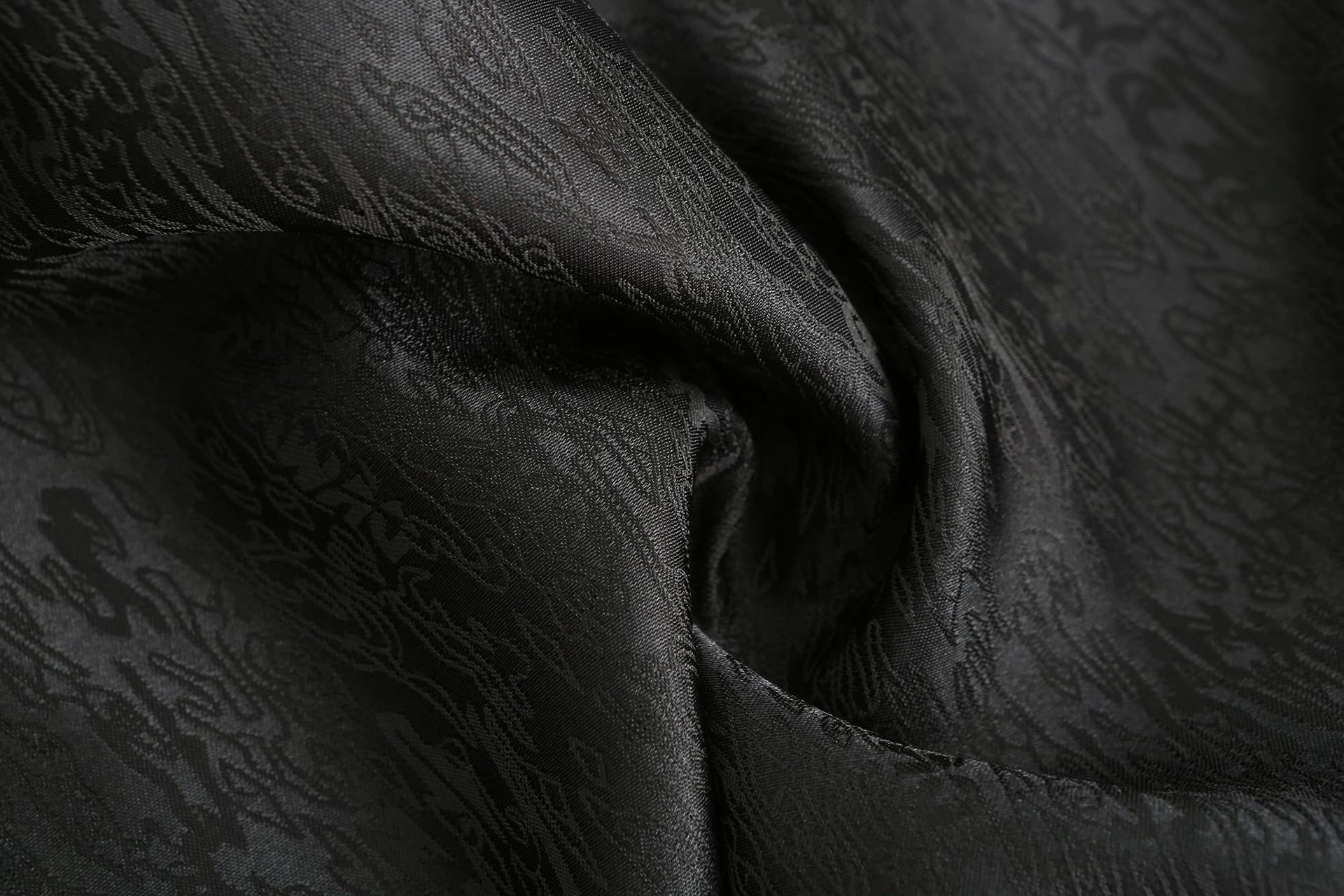 Jin Open Neck Drawstring Adjustable Hoodie, Brocade Black, main fabric close up