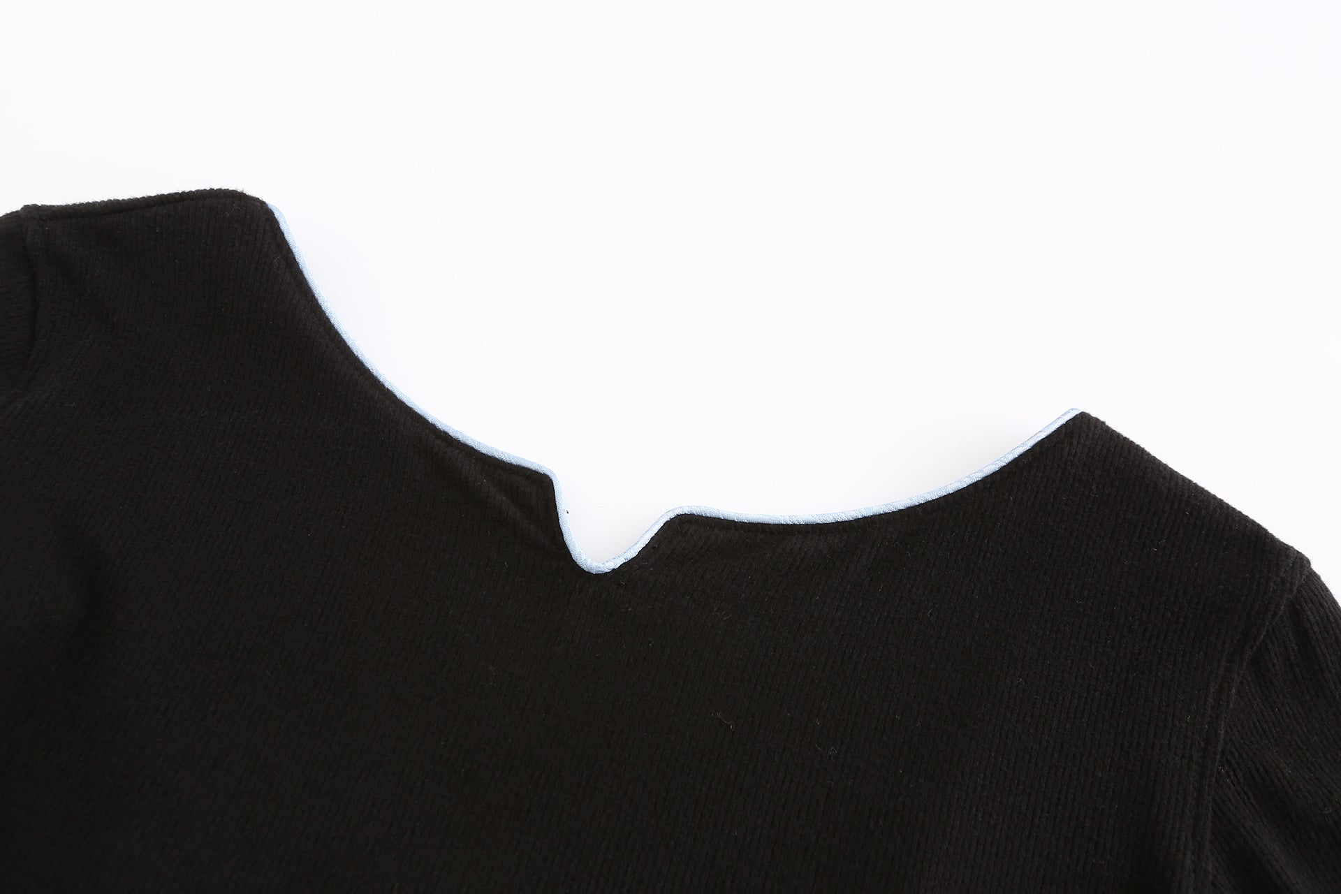Bing Off-Shoulder Mini Dress, Knot Button and Aquamarine Water Drop Natural Gem, back, close up