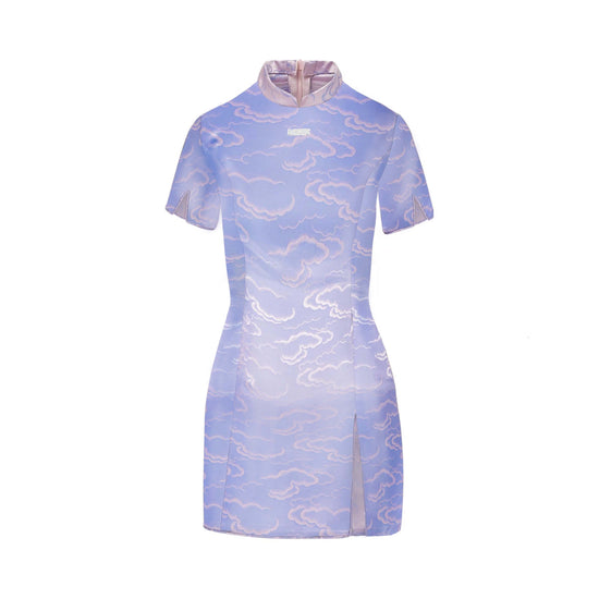 Noma Brocade Mini Dress, Piping, periwinkle, front