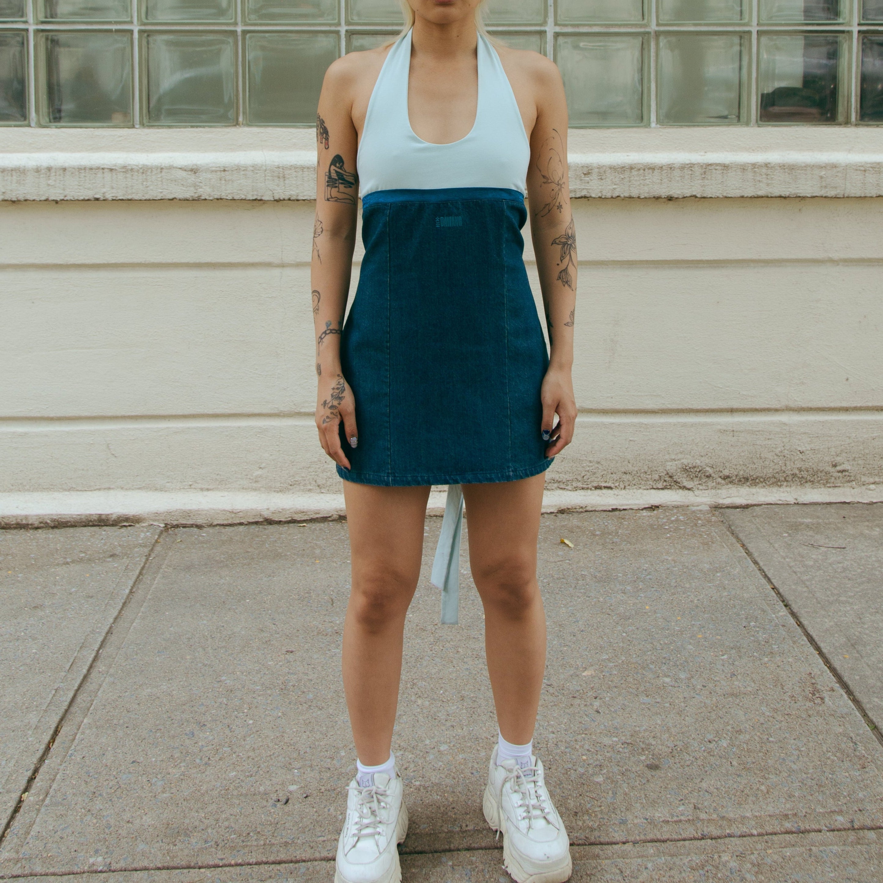 Leng Patch Denim Mini Dress