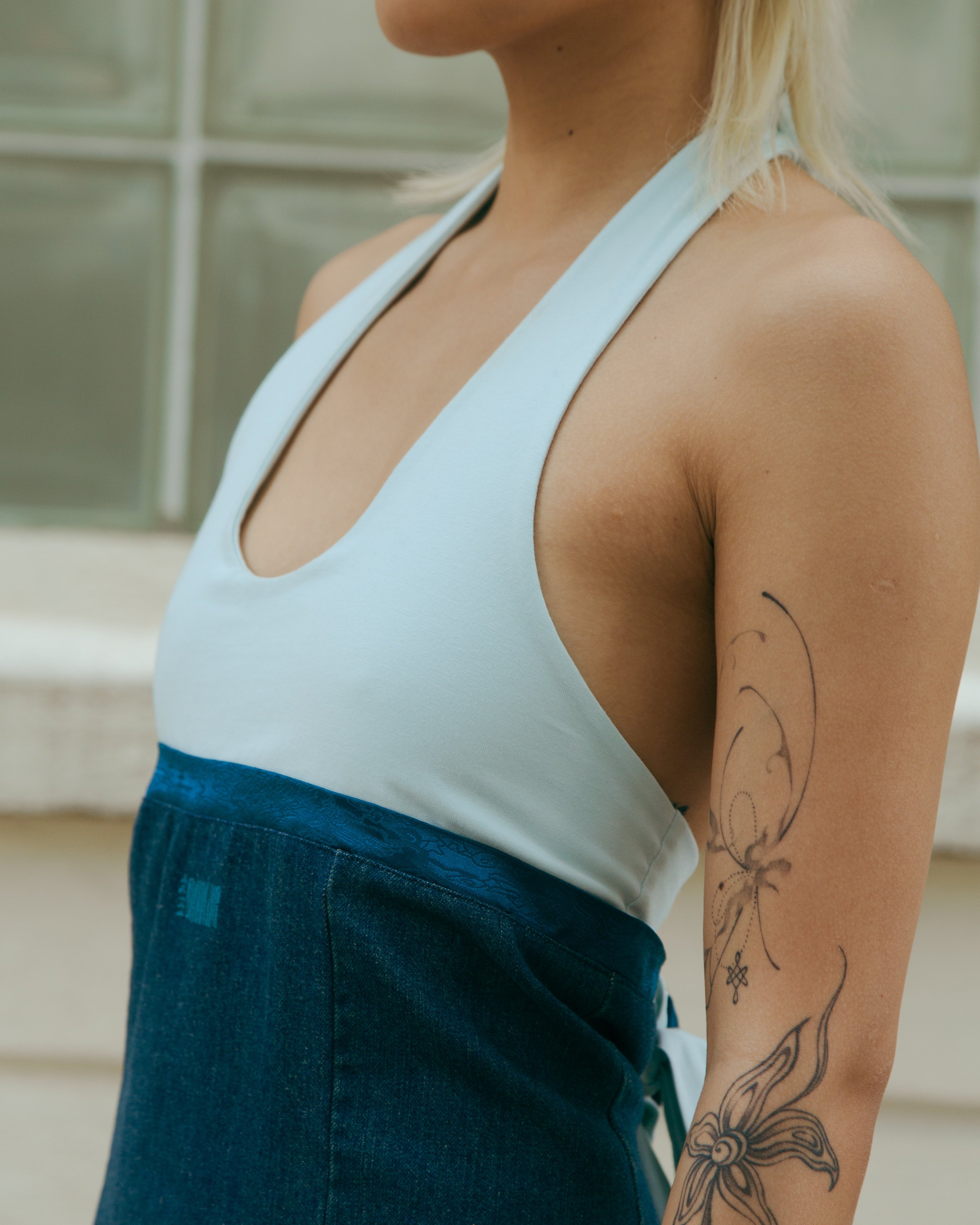 Leng Patch Denim Mini Dress