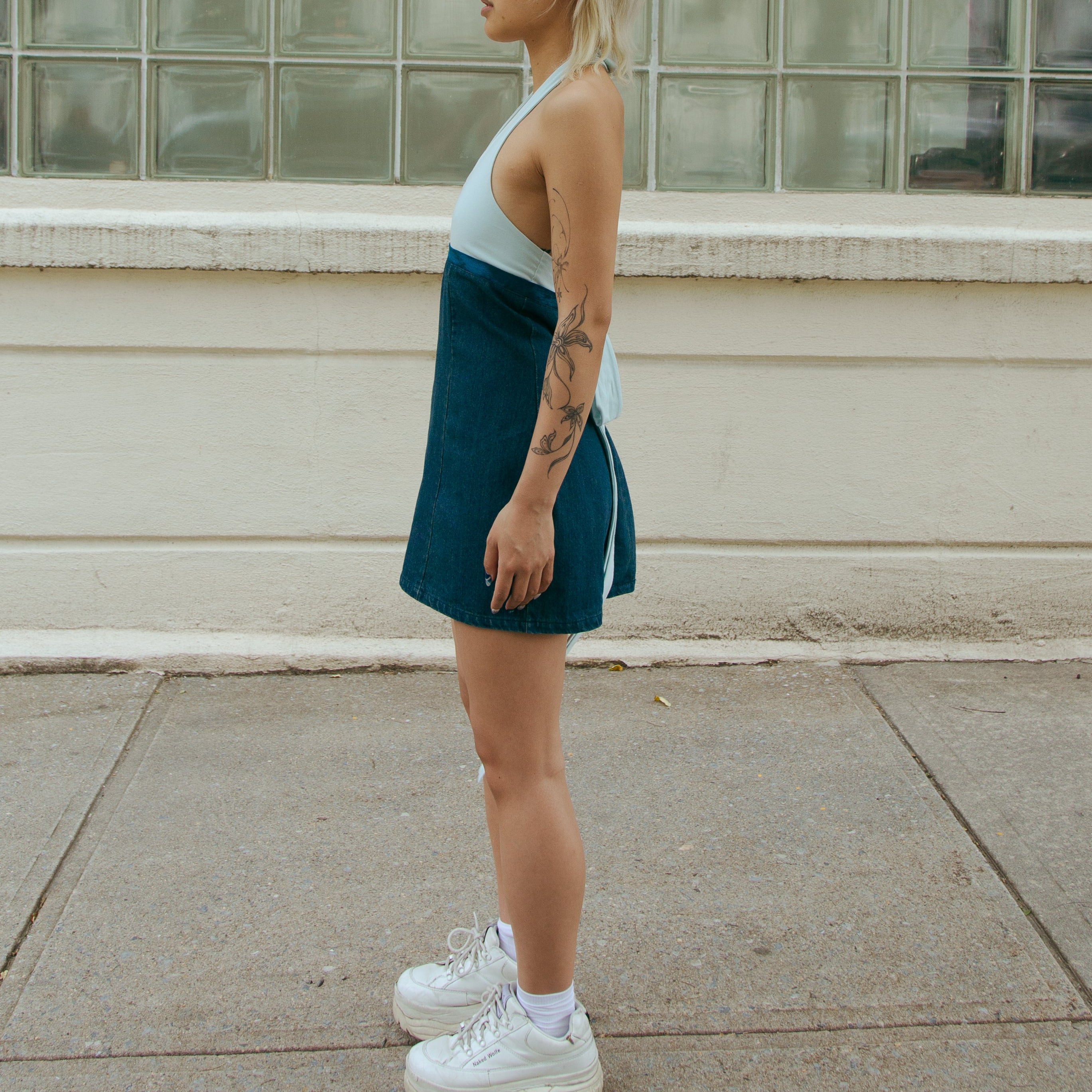 Leng Patch Denim Mini Dress