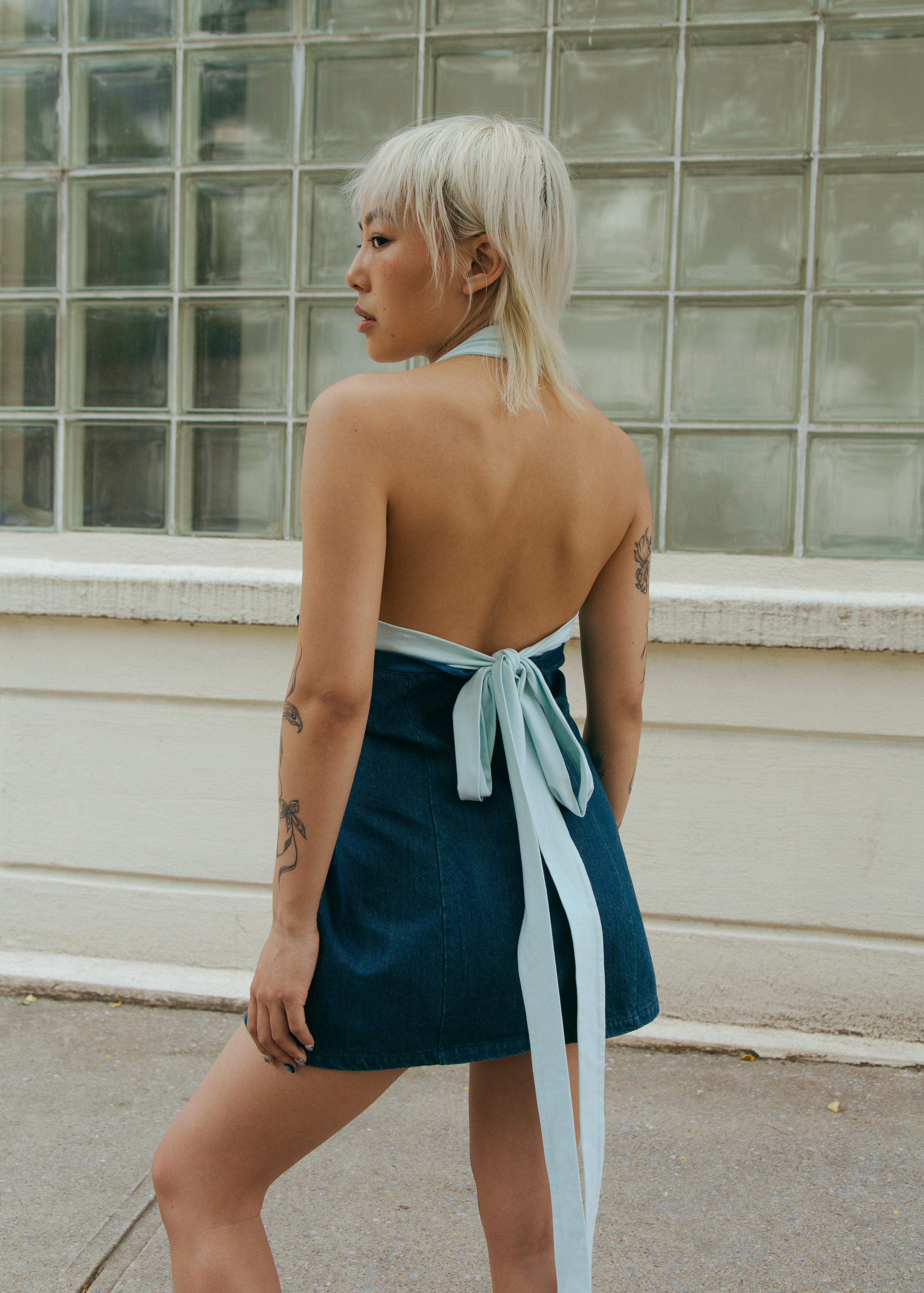 Leng Patch Denim Mini Dress