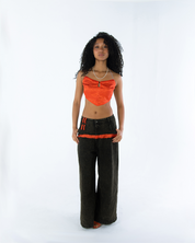 Za WideLeg Denim/Brocade Patch Pants Phoenix Red