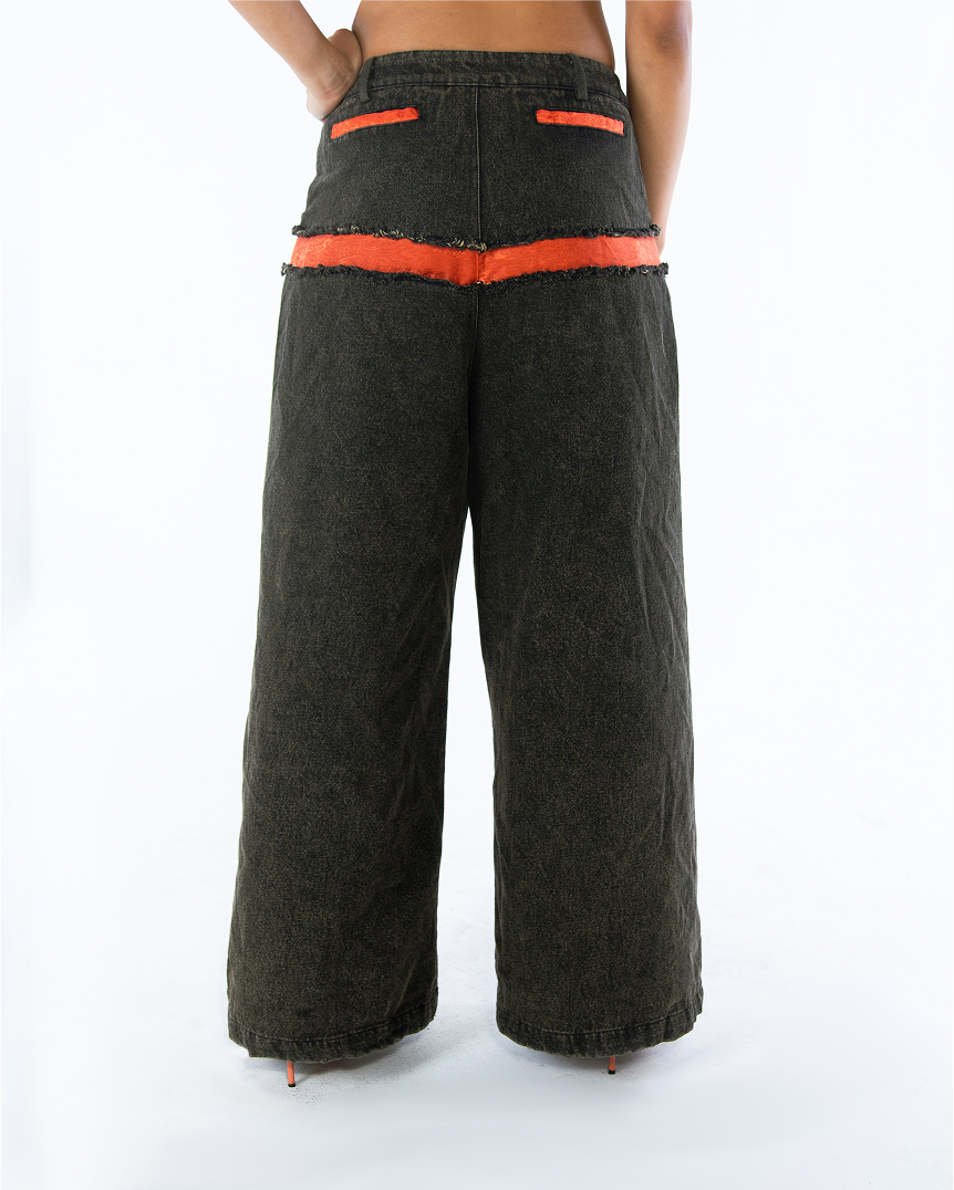 Za WideLeg Denim/Brocade Patch Pants Phoenix Red