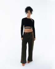 Wang Patch Denim Wide Leg Pants Phoenix Red