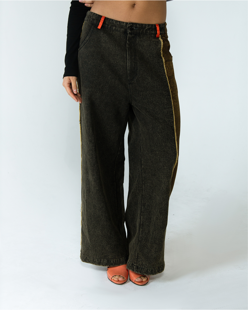 Wang Patch Denim Wide Leg Pants Phoenix Red