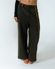 Wang Patch Denim Wide Leg Pants Phoenix Red