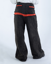 Za WideLeg Denim/Brocade Patch Pants Phoenix Red