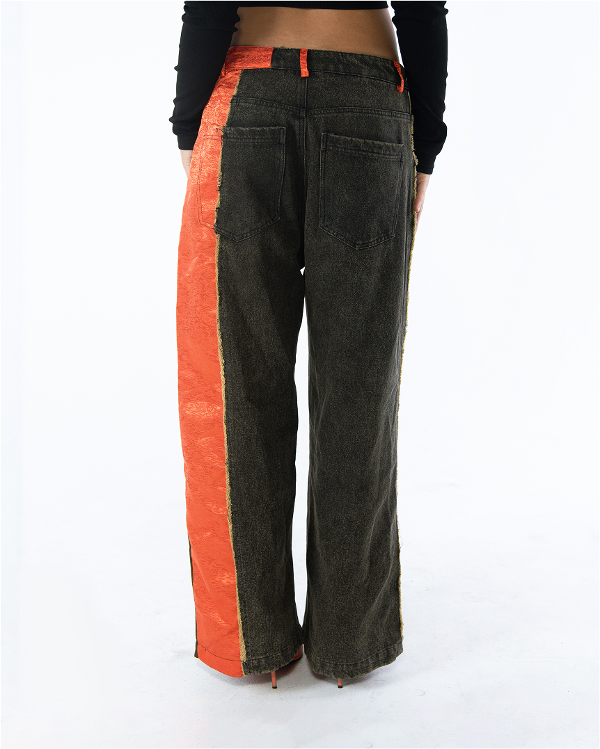 Wang Patch Denim Wide Leg Pants Phoenix Red