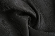 Jin Open Neck Drawstring Adjustable Hoodie, Brocade Black, main fabric close up
