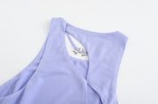 Hu Sleeveless Mini Dress, Front Butterfly Hook, Silk Brocade Knot Button, back close up