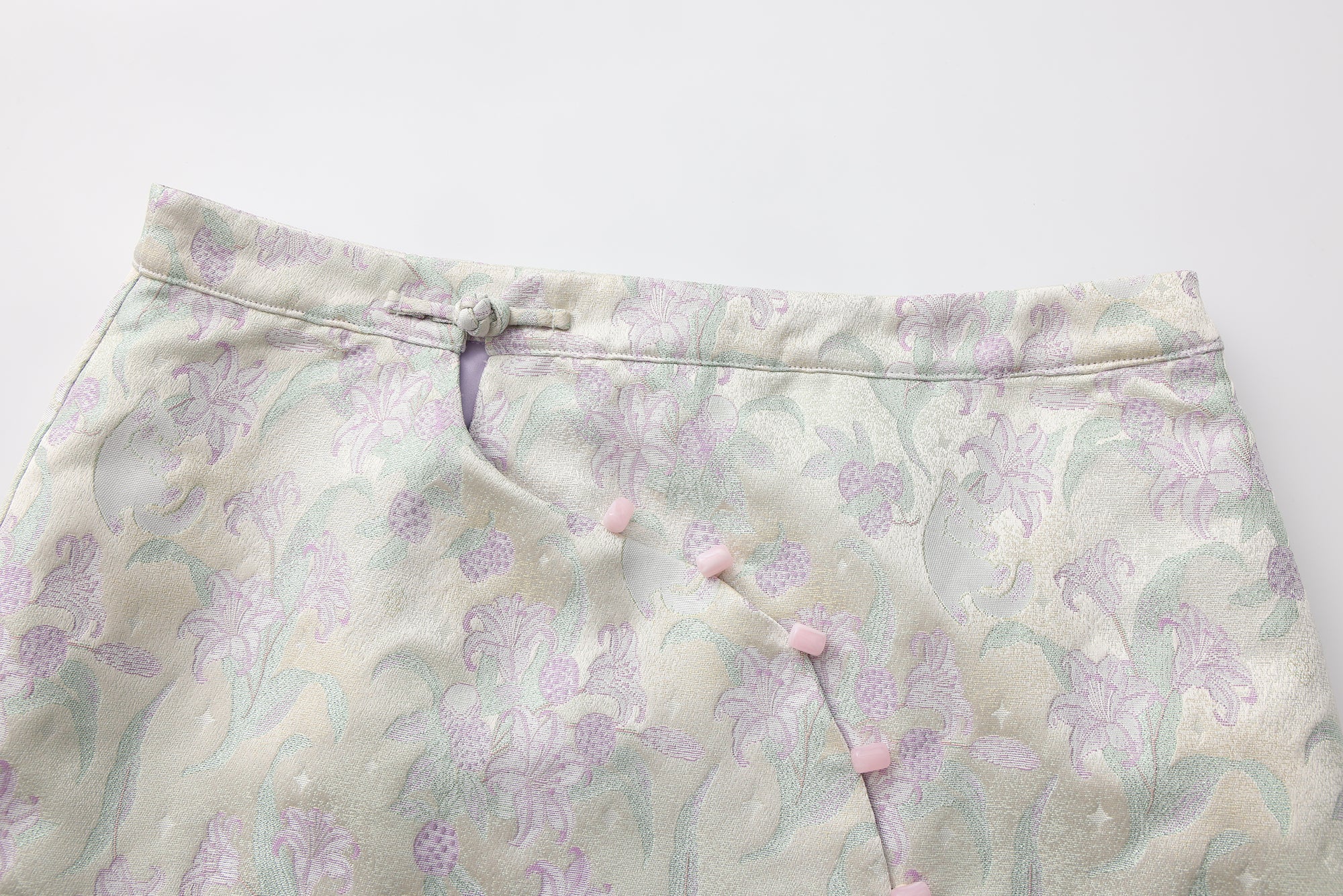 Zhen Side Button Mini Skirt Green