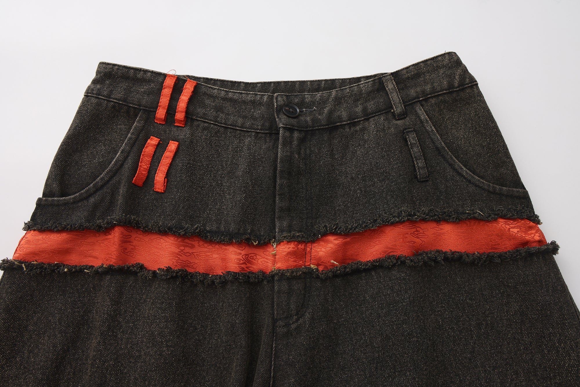 Za WideLeg Denim/Brocade Patch Pants Phoenix Red