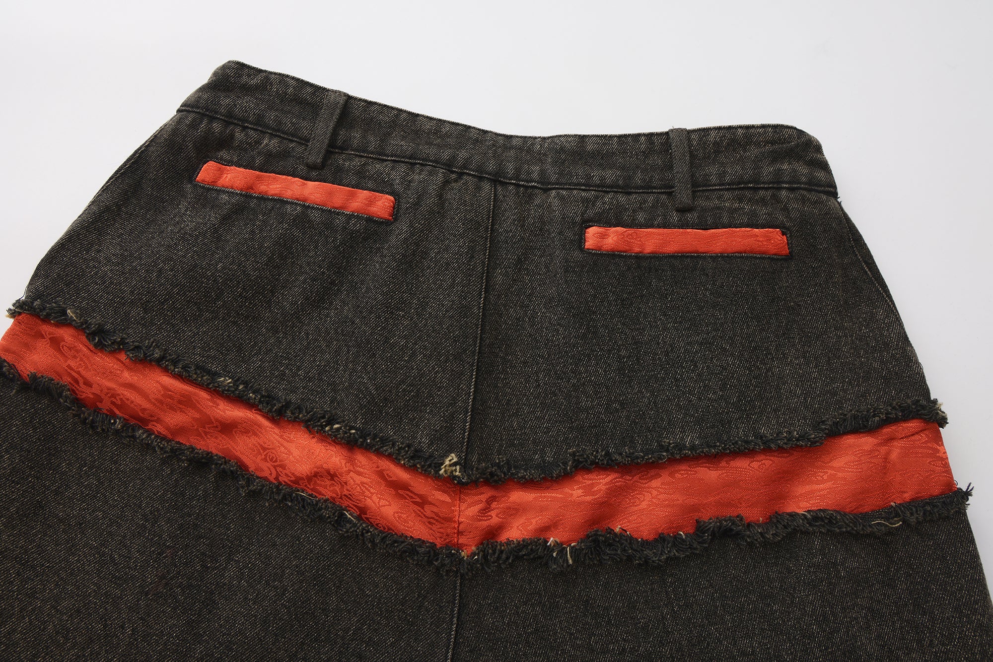 Za WideLeg Denim/Brocade Patch Pants Phoenix Red