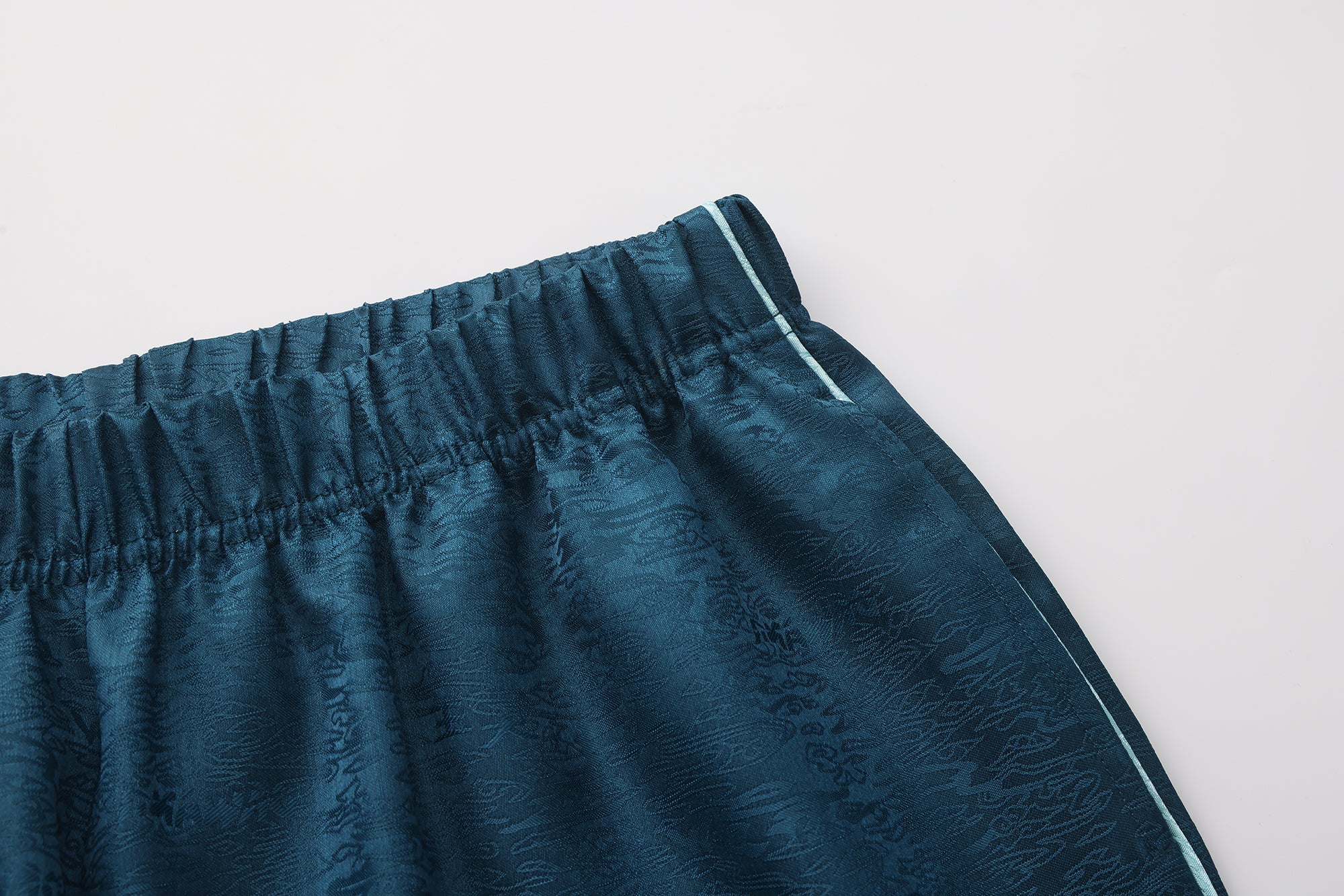 Fu Brocade Wide Leg Track Pants Forest Blue