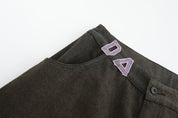 Mid/Low Waist Fit, DA W- Brocade Embroidered Patch Belt Loops, Denim Brocade Patch, up-cycled, renewal, Bleach Dye/Painting, right-side close up