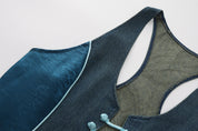 Ru Patch Denim Brocade Maxi Dress Forest Blue
