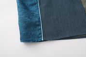 Ru Patch Denim Brocade Maxi Dress Forest Blue